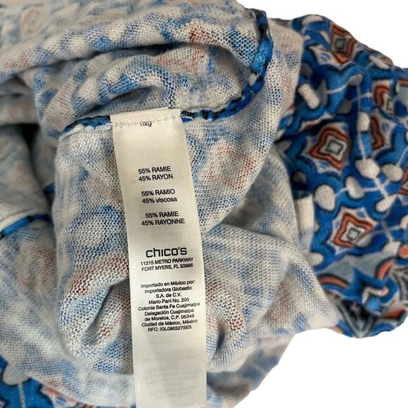 CHICO'S Blue Orange Knit V-Neck Short Sleeve Ramie & Rayon Blend Thin Sweater 1 - Picture 15 of 16